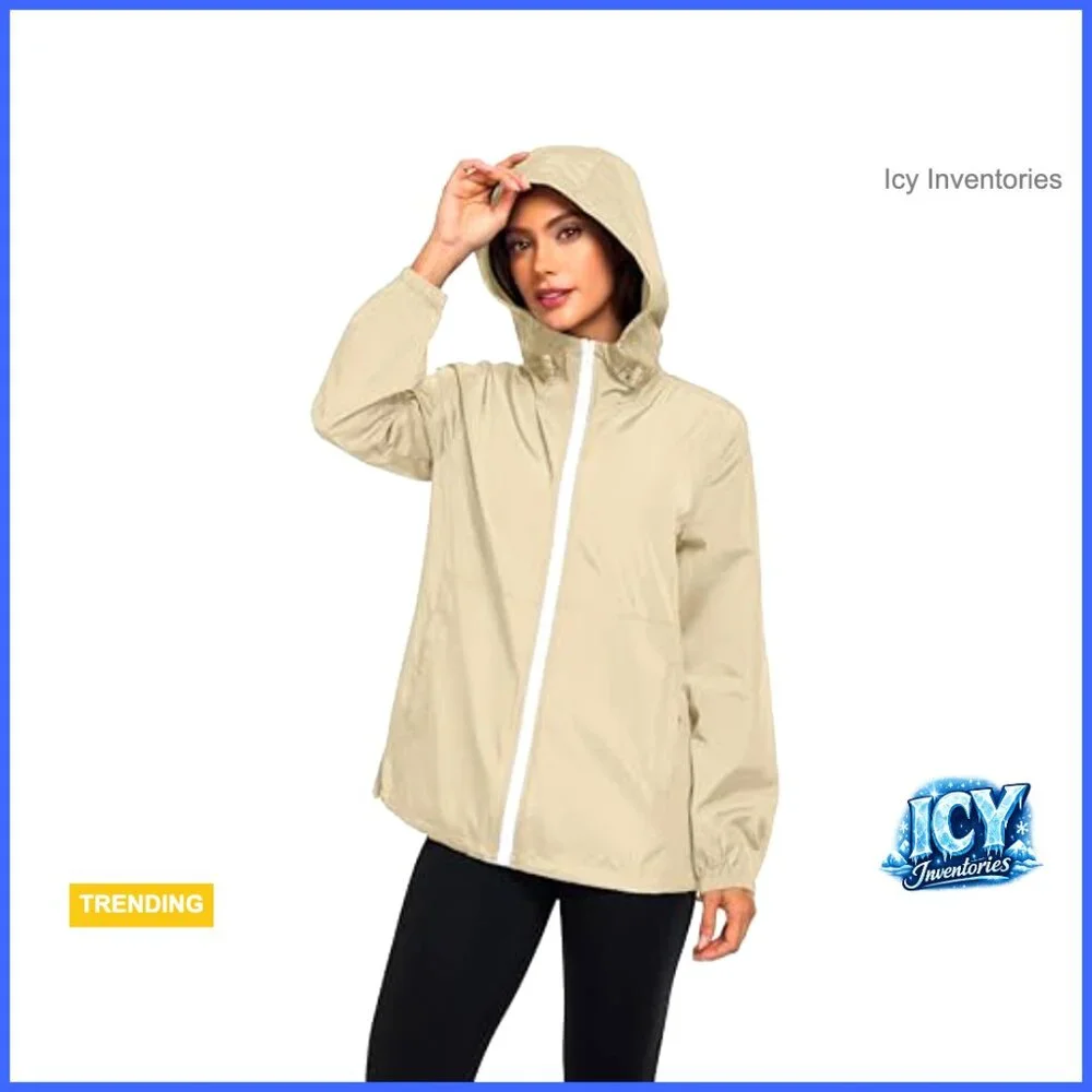 Waterproof Rain Jacket Lightweight Packable Hooded Windbreaker - Picture 3 of 7